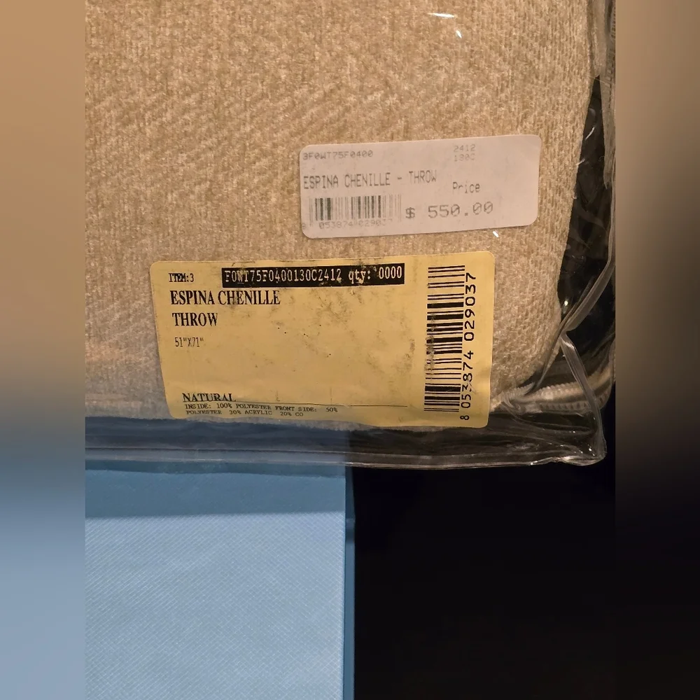 Sold OUT! Frette Luxury Brand New Espina Chenille Throw  Natural/Beige - Picture 4 of 9